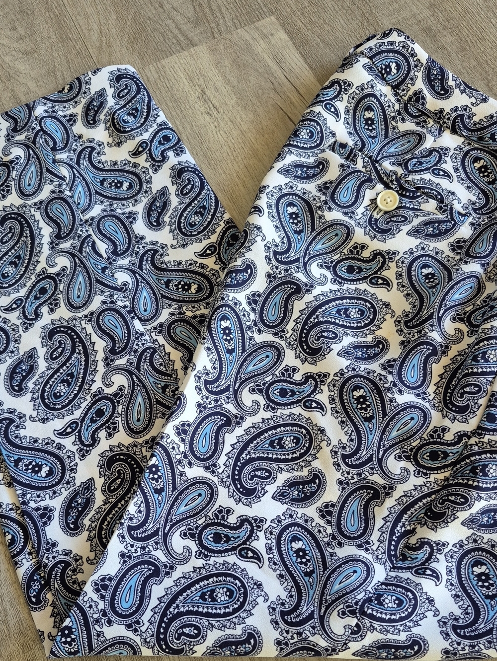 Banana Republic Navy and Light Blue Paisley Cropped Pants